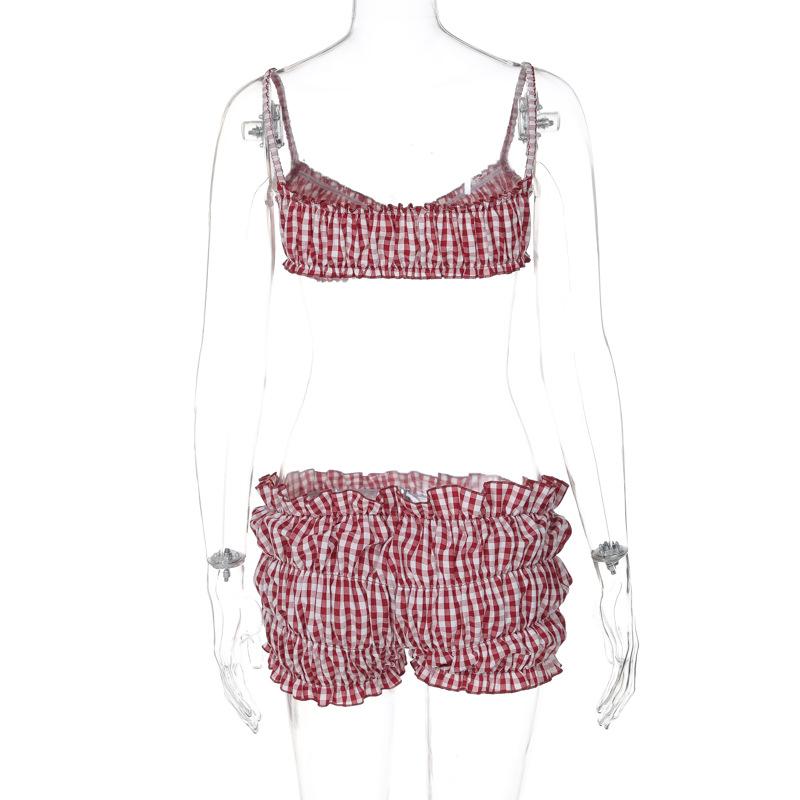 acelimosf™-Plaid print smocked cami pant set