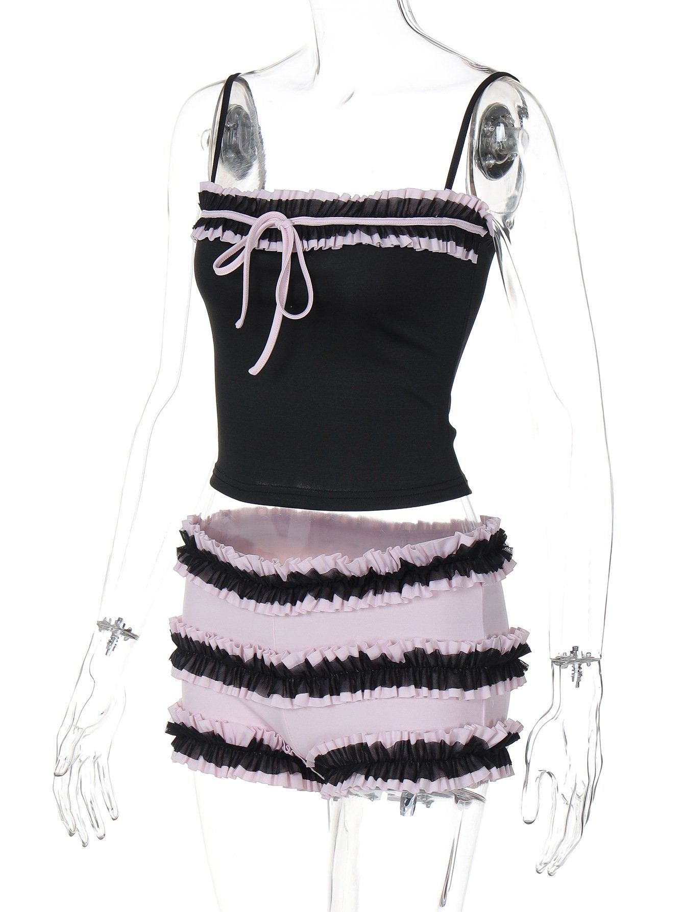 acelimosf™-Ruffle ruched knotted stitch cami pant set