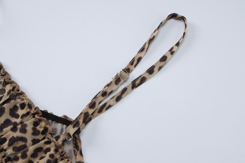 acelimosf™-Leopard print ruffle ruched crop chiffon cami pant set