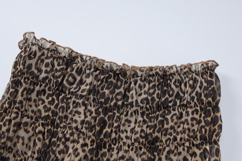 acelimosf™-Leopard print ruffle ruched crop chiffon cami pant set