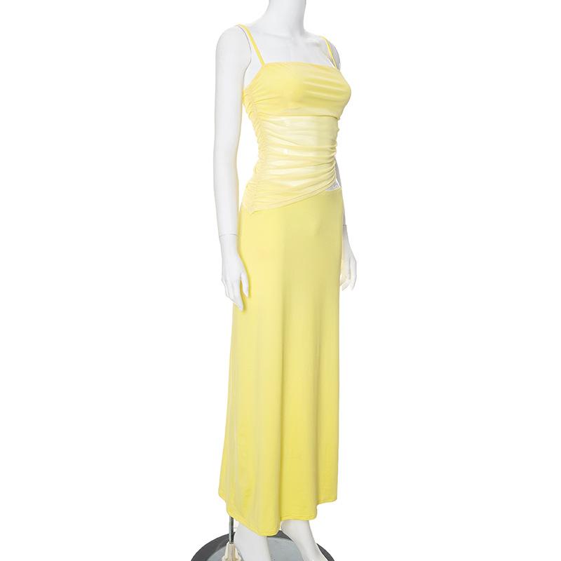 acelimosf™-Ruched mesh irregular cami maxi skirt set