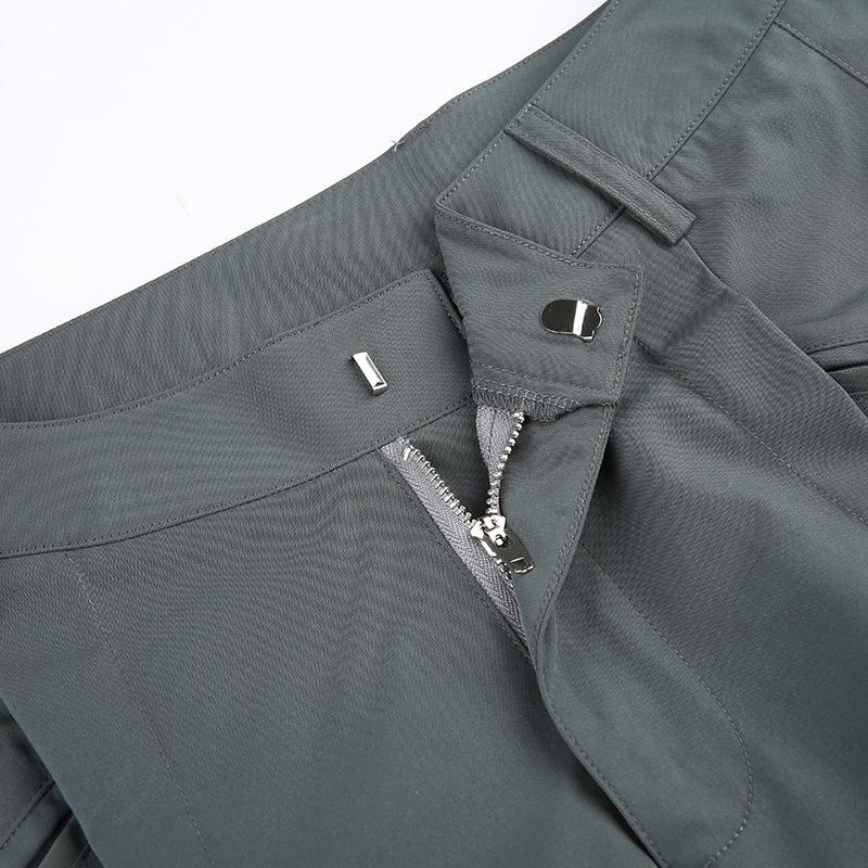 acelimosf™-Solid zip-up low rise cargo pocket wide leg pant