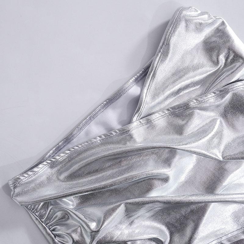 acelimosf™-Cross front ruched metallic low rise mini skirt