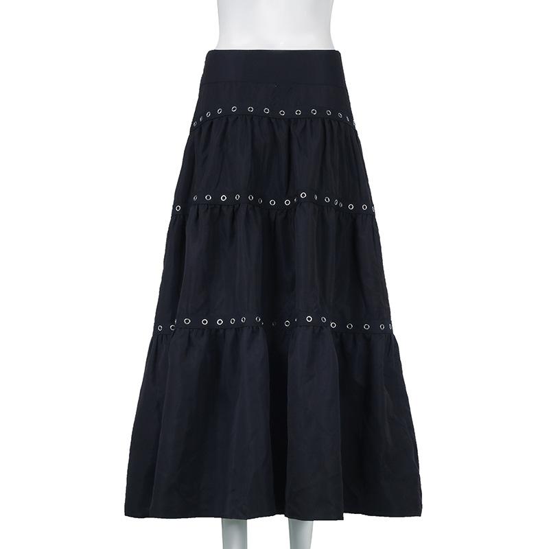 acelimosf™-Ruched patchwork solid stitch midi skirt