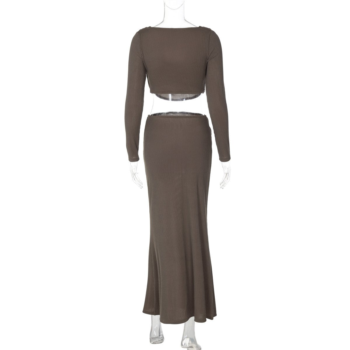 acelimosf™-Long sleeve cowl neck ribbed maxi skirt set