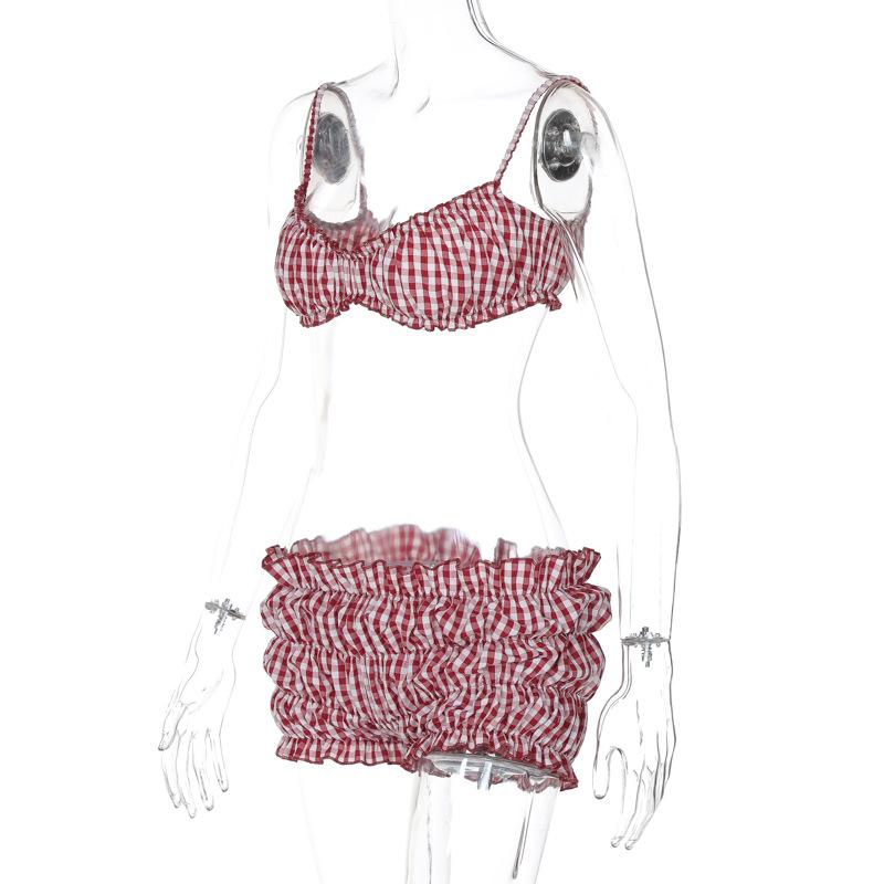 acelimosf™-Plaid print smocked cami pant set