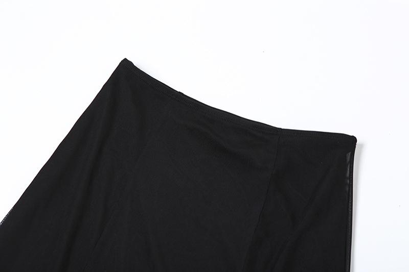 acelimosf™-Mesh patchwork stitch solid maxi skirt