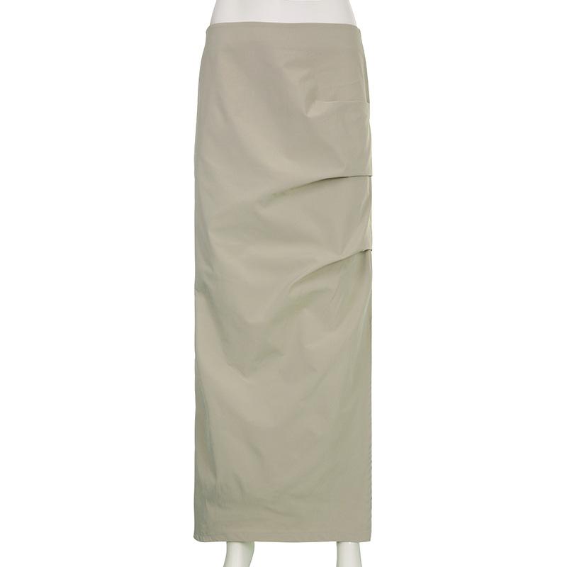 acelimosf™-Ruched solid zip-up slit cargo maxi skirt grunge 90s Streetwear Disheveled Chic Fashion grunge 90s Streetwear Distressed Fashion