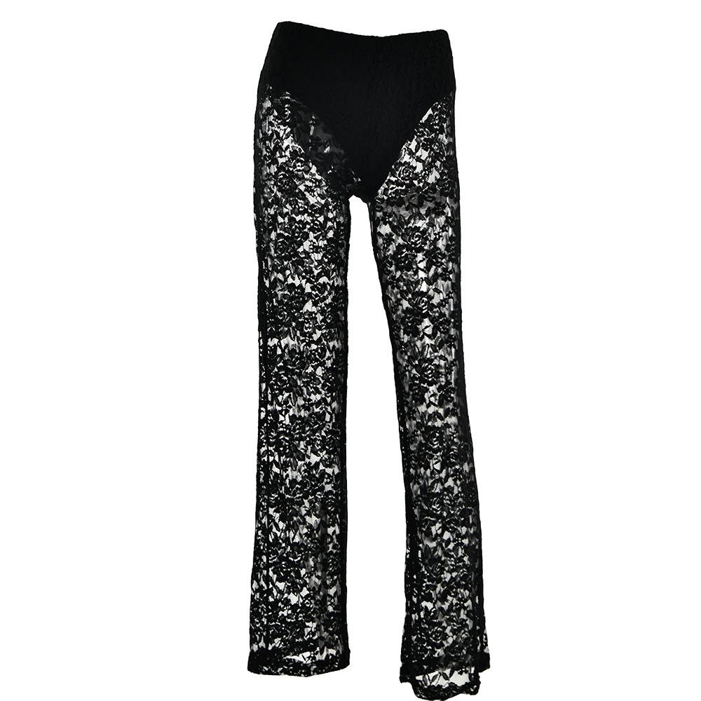 acelimosf™-Lace high rise solid patchwork straight leg pant