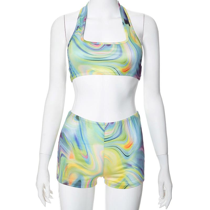 acelimosf™-Halter contrast crop backless pant set