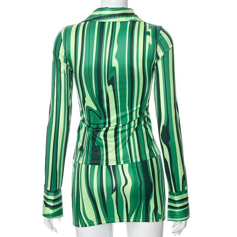 acelimosf™-Slit contrast long sleeve turnover collar zip-up skirt set cyberpunk Sci-Fi Fashion