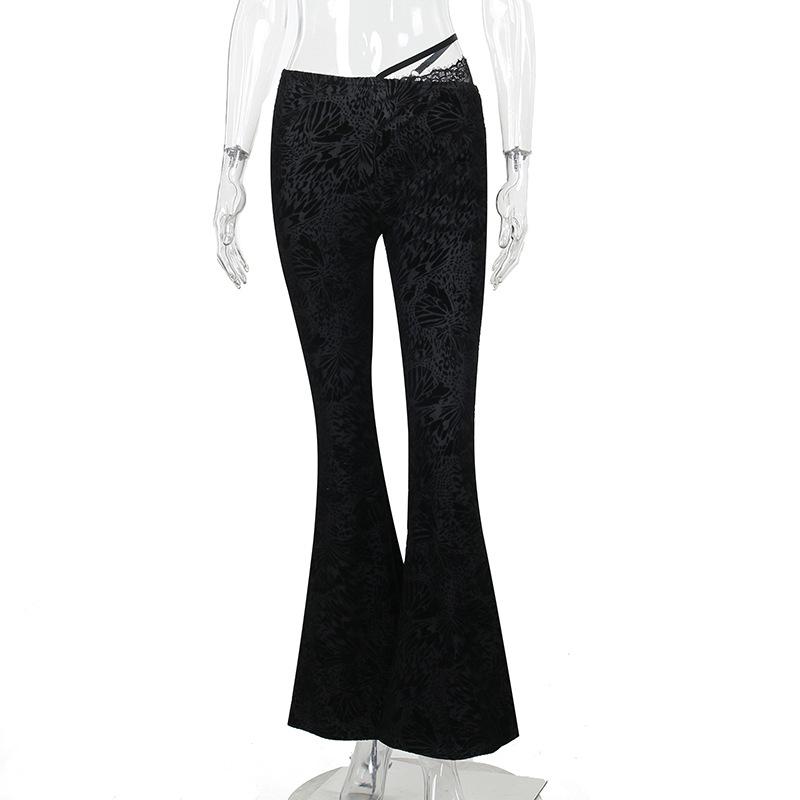 acelimosf™-Leopard print lace hem low rise pant