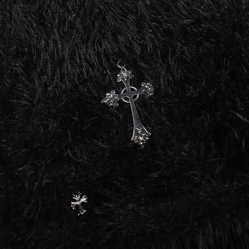 acelimosf™-Tassels cross applique fluffy mini skirt goth Emo Darkwave Fashion