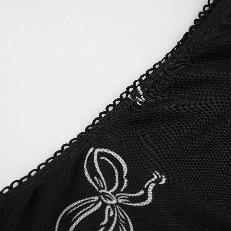 acelimosf™-Bowknot print mesh mini skirt