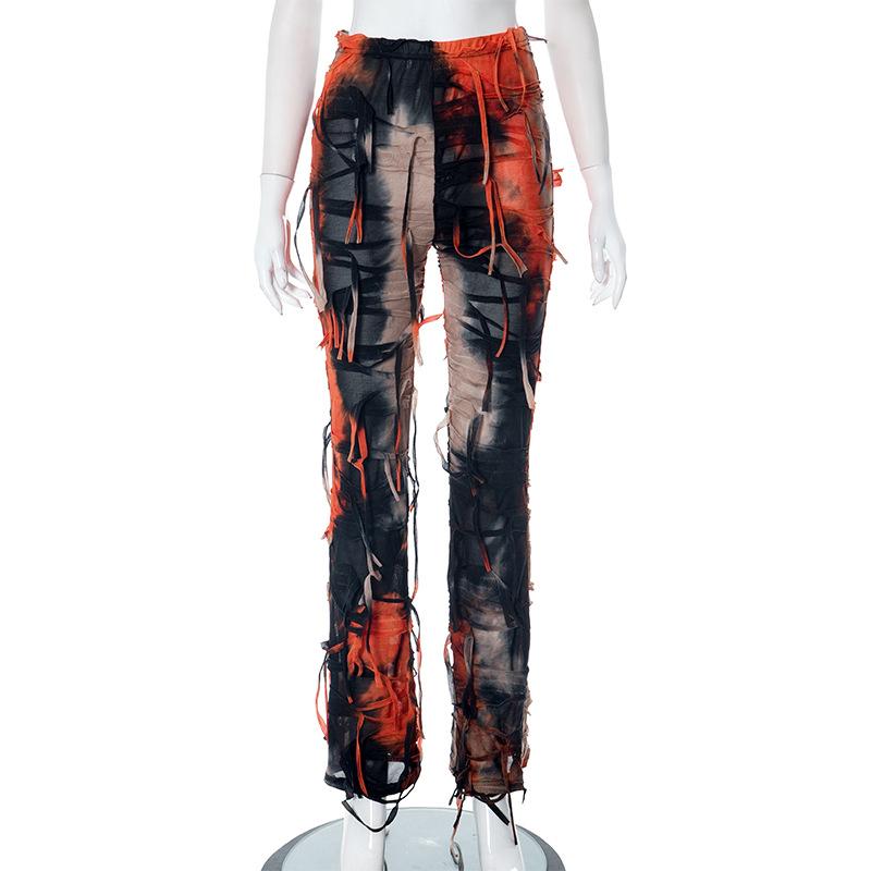 acelimosf™-Tie dye textured tassels contrast high rise pant y2k 90s Revival Techno Fashion