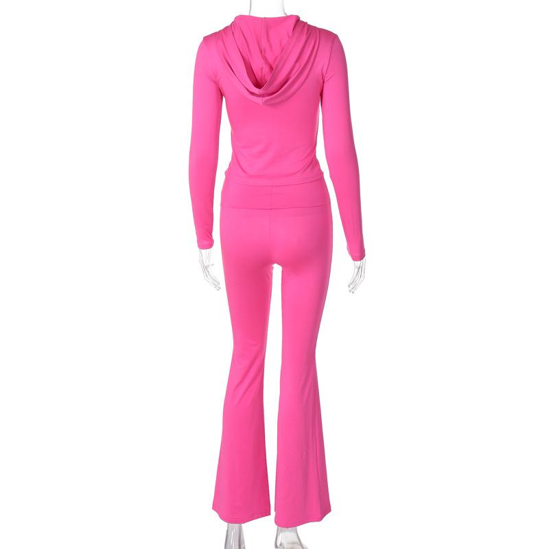 acelimosf™-Long sleeve hoodie zip-up high rise pant set