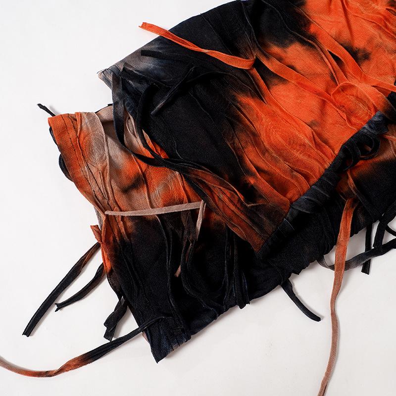 acelimosf™-Tie dye textured tassels contrast high rise pant y2k 90s Revival Techno Fashion