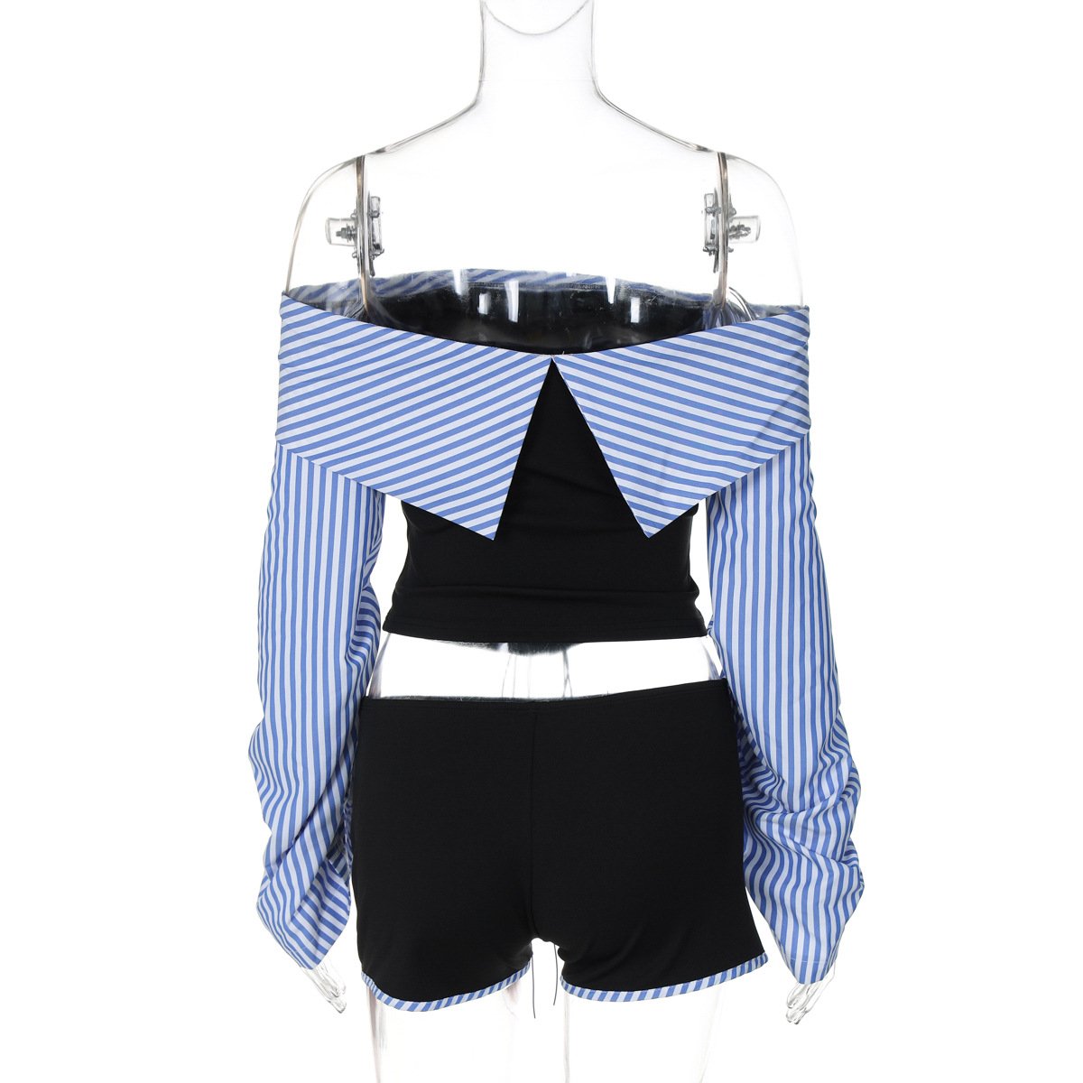 acelimosf™-Long sleeve off shoulder striped print pant set