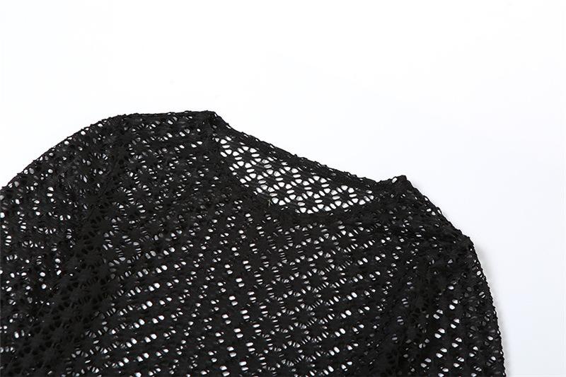 acelimosf™-Long flared sleeve hollow out see through crop pant set