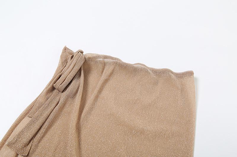 acelimosf™-Cowl neck metallic high slit cami maxi skirt set