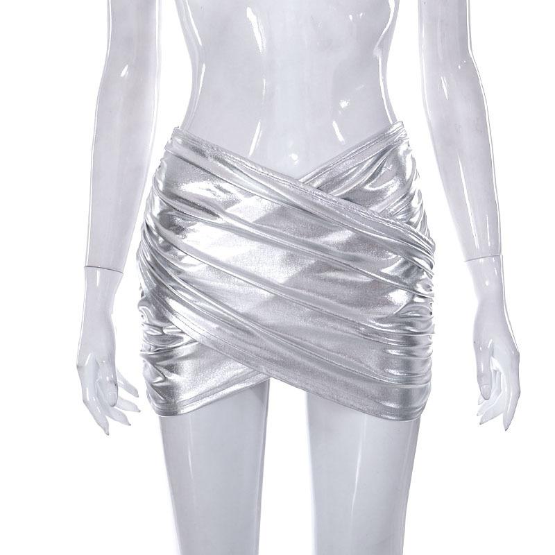 acelimosf™-Cross front ruched metallic low rise mini skirt