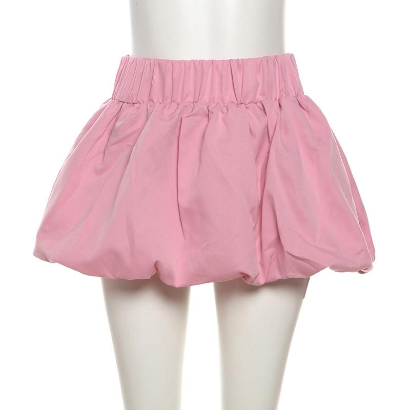 acelimosf™-Ruched high rise solid bubble mini skirt
