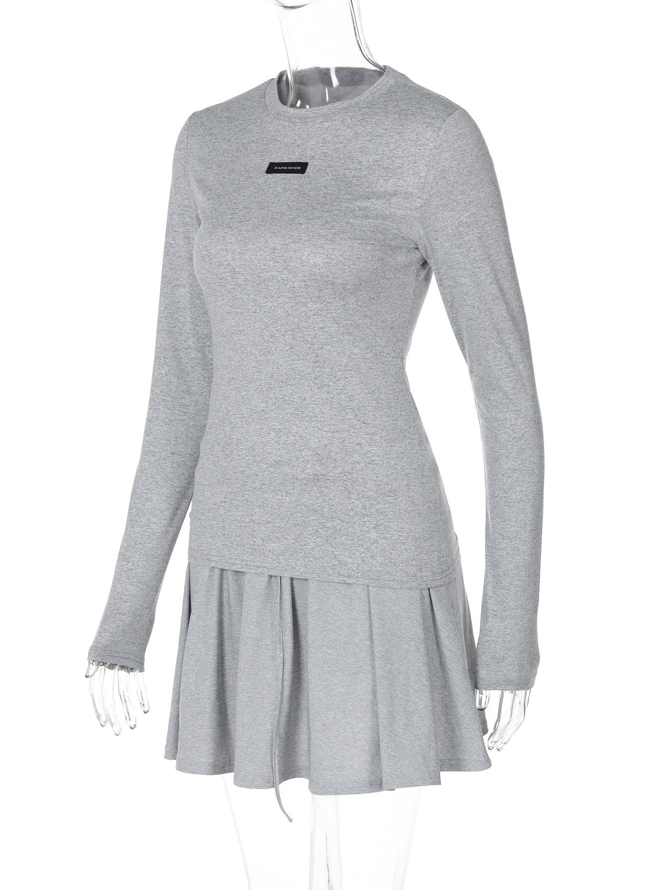 acelimosf™-Long sleeve crewneck solid mini skirt set