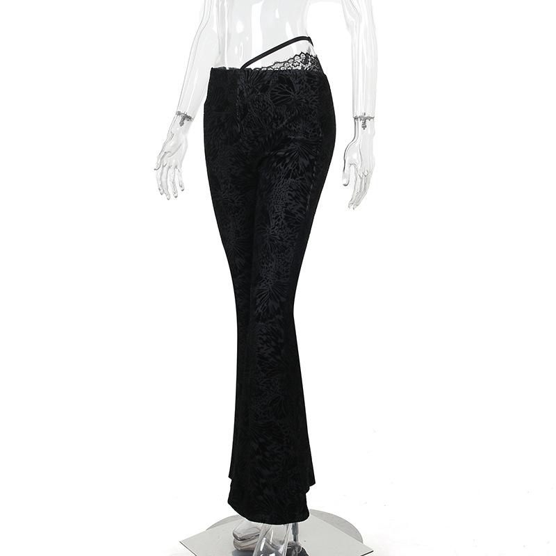 acelimosf™-Leopard print lace hem low rise pant