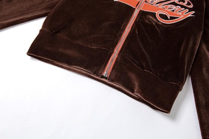 acelimosf™-Zip-up letter embroidered high neck pant set y2k 90s Revival Techno Fashion