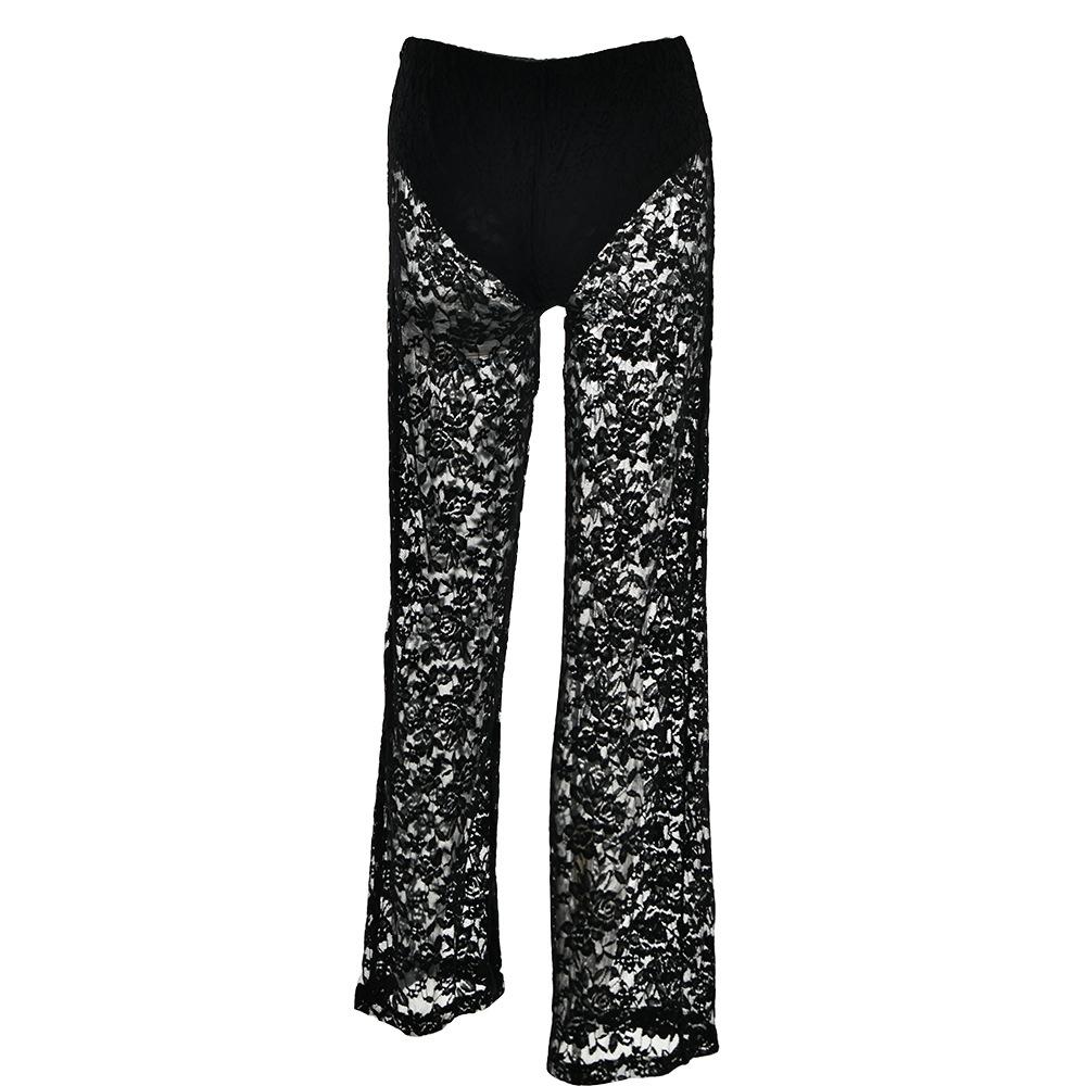 acelimosf™-Lace high rise solid patchwork straight leg pant