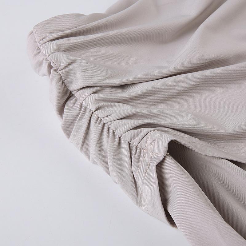 acelimosf™-Ruched irregular ruffle slit solid high rise midi skirt y2k 90s Revival Techno Fashion