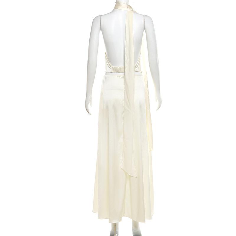 acelimosf™-Halter cowl neck ruched backless maxi skirt set
