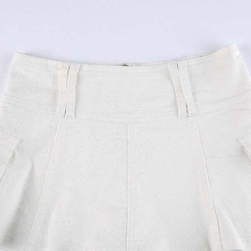 acelimosf™-A line zip-up cargo pocket solid medium rise denim midi skirt y2k 90s Revival Techno Fashion