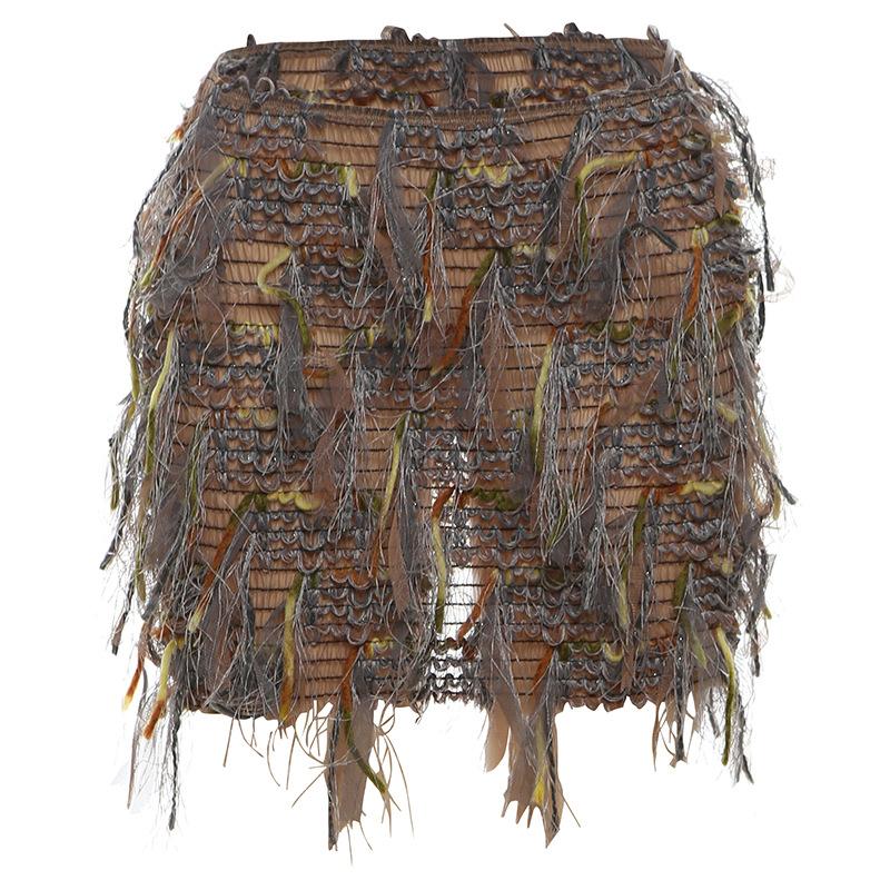 acelimosf™-Tassels hollow out see through contrast mini skirt