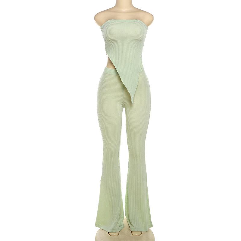 acelimosf™-Irregular textured backless high rise solid tube pant set