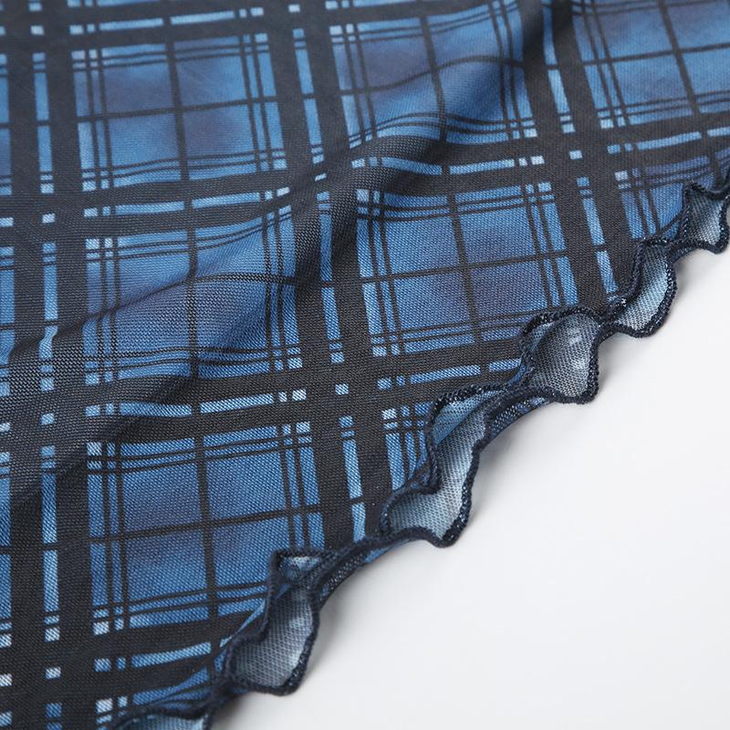 acelimosf™-Bowknot mesh ruffle print plaid maxi skirt