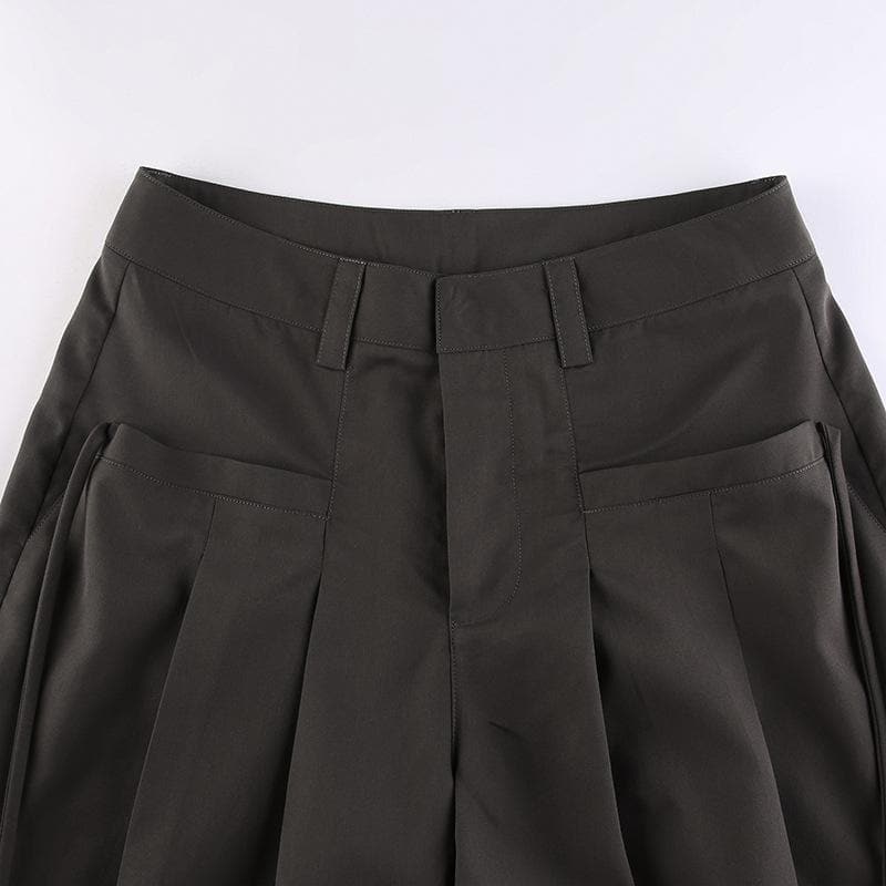 acelimosf™-Solid medium rise pleated wide leg pant grunge 90s Streetwear Disheveled Chic Fashion grunge 90s Streetwear Distressed Fashion