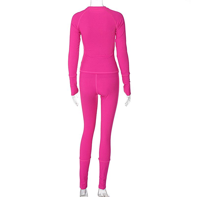 acelimosf™-Ribbed solid long sleeve stitch crewneck pant set