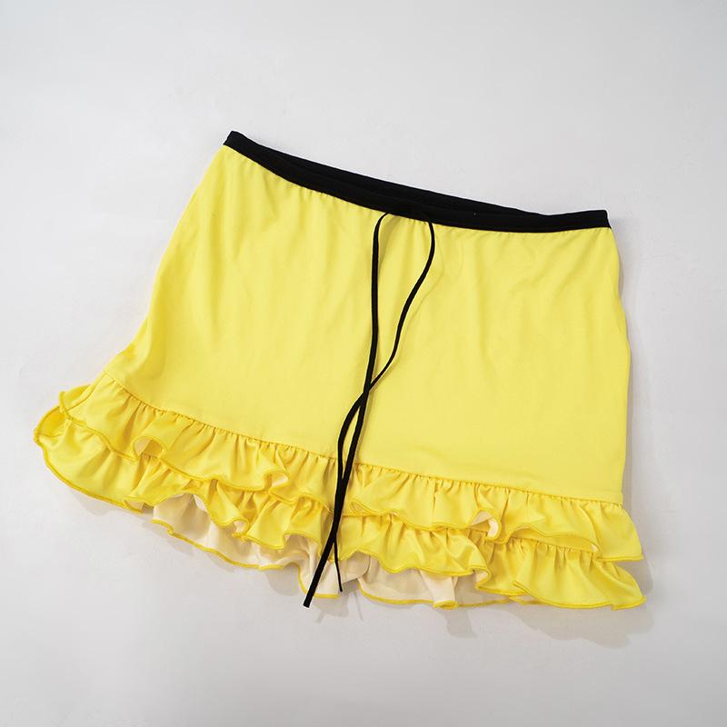 acelimosf™-Halter knotted "71" print ruffle tube mini skirt set