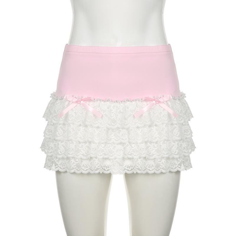 acelimosf™-Lace bowknot patchwork A line ruched mini dress