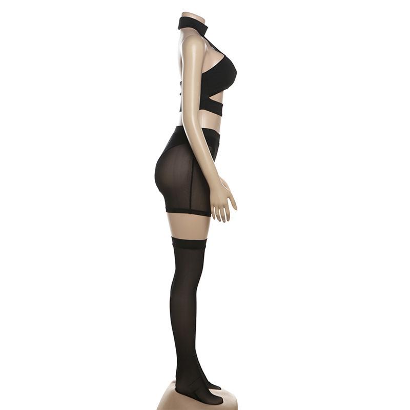 acelimosf™-Halter hollow out solid backless pant set