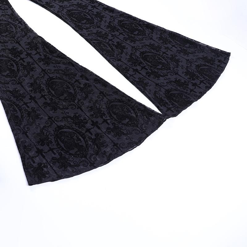 acelimosf™-Lace solid high rise textured flared pant goth Alternative Darkwave Fashion goth Emo Darkwave Fashion