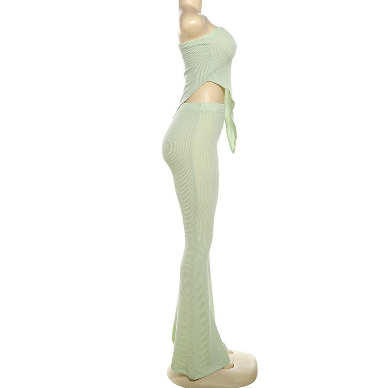 acelimosf™-Irregular textured backless high rise solid tube pant set