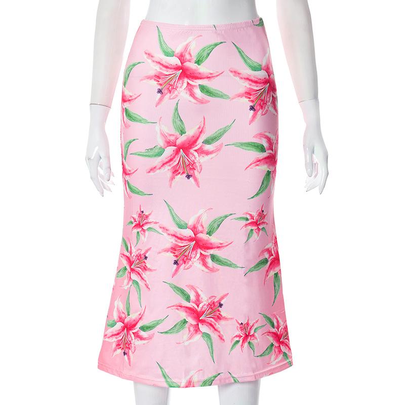 acelimosf™-Flower print contrast high rise midi skirt y2k 90s Revival Techno Fashion