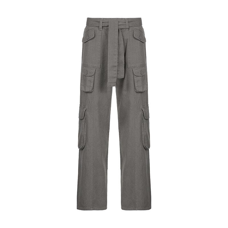 acelimosf™-Tie waist pocket button solid straight leg cargo jeans y2k 90s Revival Techno Fashion grunge 90s Streetwear Disheveled Chic Fashion grunge 90s Streetwear Distressed Fashion