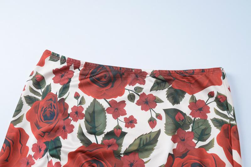 acelimosf™-V neck backless flower print cami maxi skirt set