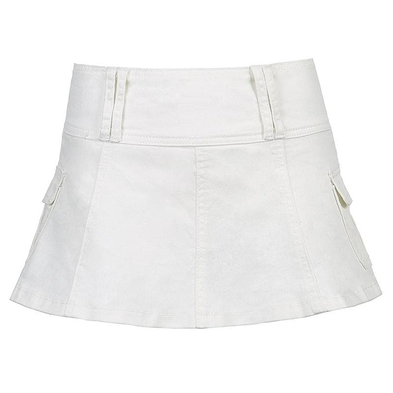 acelimosf™-A line zip-up cargo pocket solid medium rise denim midi skirt y2k 90s Revival Techno Fashion