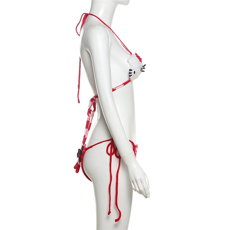acelimosf™-Self tie halter knitted backless contrast pant set