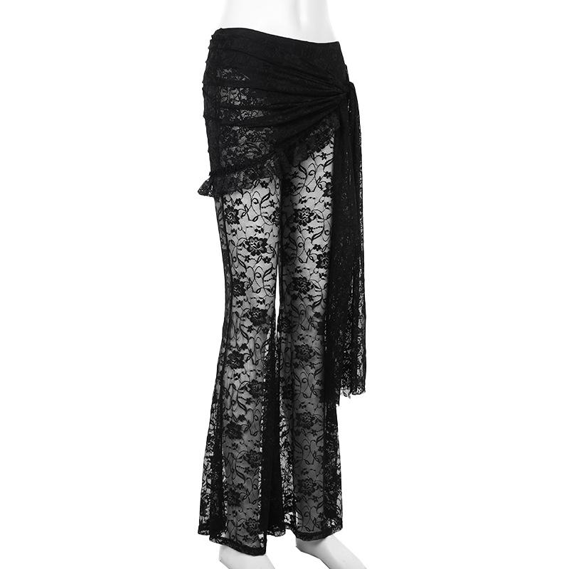 acelimosf™-Ruffle ruched lace irregular solid pant