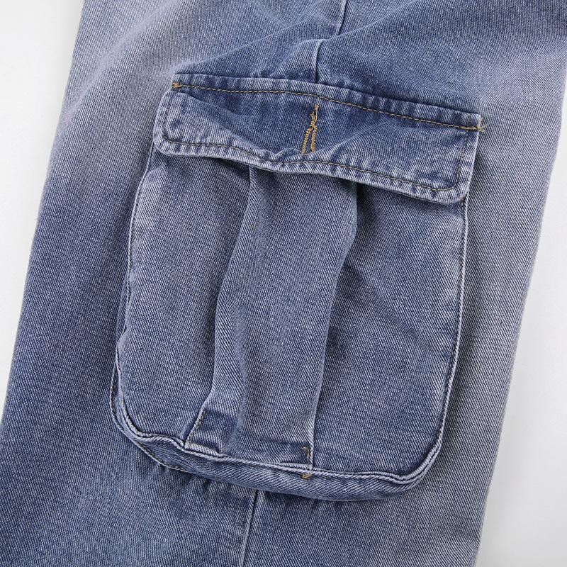 acelimosf™-Cargo pocket button high rise straight leg jeans grunge 90s Streetwear Disheveled Chic Fashion grunge 90s Streetwear Distressed Fashion